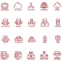 Data Tech Icons, Collection Of Data Storage Share And Firewall Symbols For Technology Design Project Management And Security Applications

