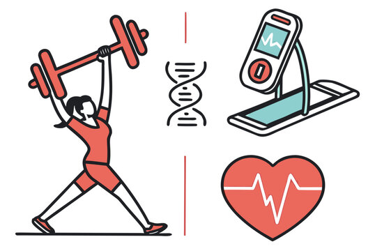 Woman Lifting Barbell DNA Helix Medical Device Heartbeat fitness health