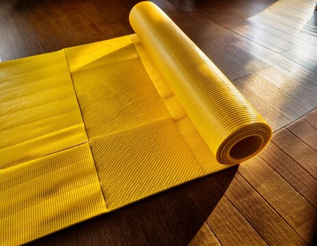 energetic yellow workout mat with a joyful square patterned textured background