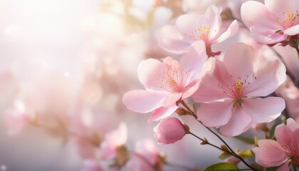 Fototapeta premium botanical style pink flowers on light background with soft natural lighting
