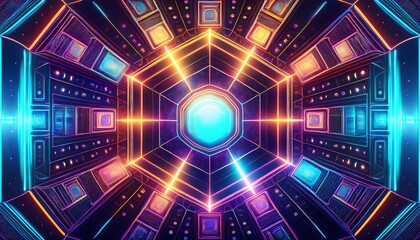 abstract fractal background of glowing hexagonal geometric shapes and vivid alien structures