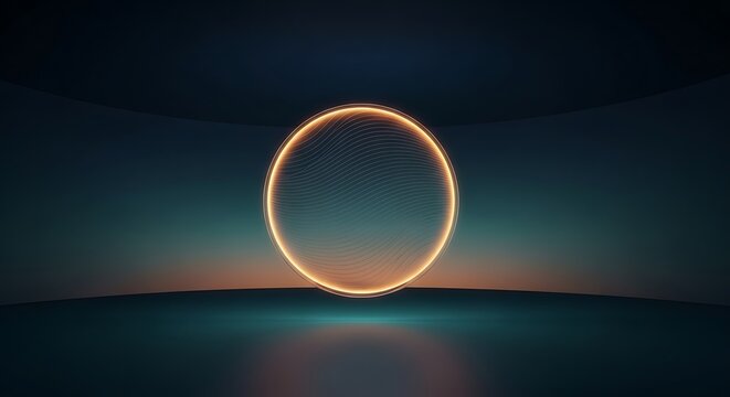 Abstract glowing sphere with a futuristic design in a dark room setting