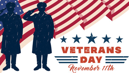 Patriotic Veterans Day Banner with Saluting Soldiers