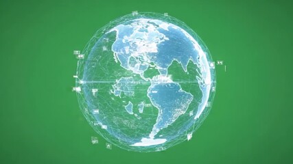 Digital World Map: A digital rendering of the Earth, showcasing intricate network connections, symbolizing global communication and technological advancement against a vibrant green backdrop. - Powered by Adobe