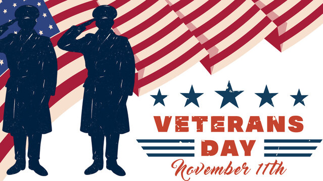 Patriotic Veterans Day Banner with Saluting Soldiers