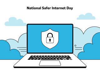 National Safer Internet Day is celebrated with a laptop displaying a shield and lock icon.