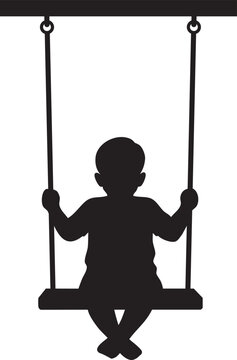 Baby on Swing Silhouette Vector: Infant Child Playing Outdoors, Fun Childhood Graphic
