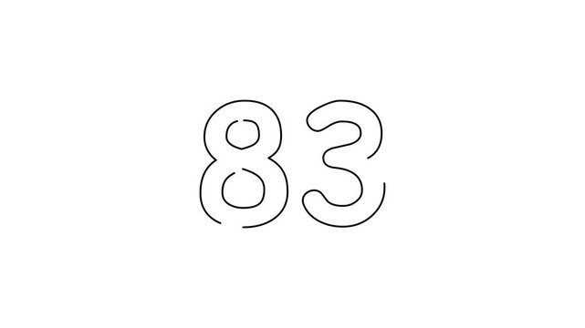 83 date, number object business. One line drawing doodle hand drawn picture. Video 4k  object illustration, minimalism hand drawn sketch design modern new