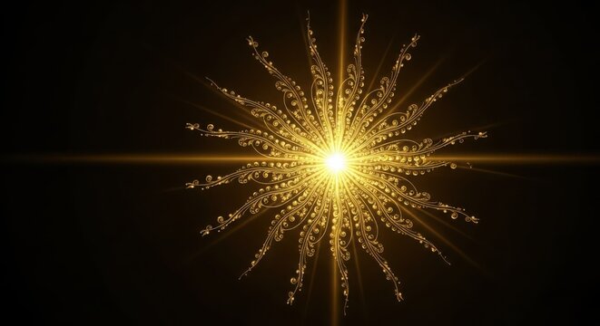 Ornate golden light burst with intricate radiant floral design
