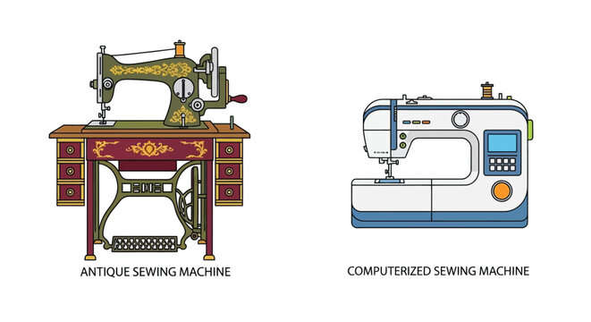 A comparison of antique and computerized sewing machine designs and features