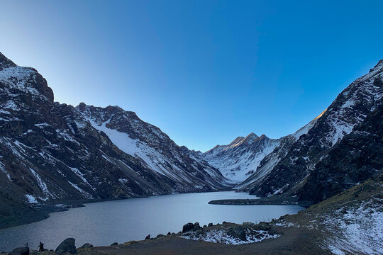 Snow-covered Andean mountains in Portillo, Chile, photographed on June 11, 2023. A winter landscape showing frozen peaks in the Chilean Andes.