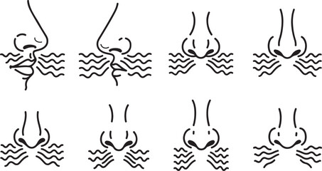 Obraz premium Minimalist Line Art Illustrations of Noses and Mouths with Wavy Lines