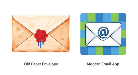 Comparing traditional mail and modern email communication methods side by side