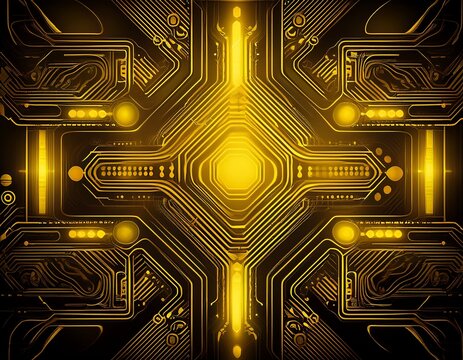abstract background of glowing yellow circuitry intricate tech design texture modern