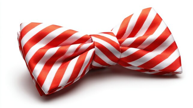 A vibrant red and white striped bow tie, perfect for festive occasions, parties, or formal events, It adds a playful touch to any outfit and can be used in fashion and event planning visuals,