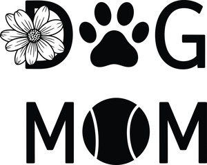 Dog Mom SVG Vector Design Illustration Pet Animal Lover Gift Flower Paw Print Drawing Minimalist Cute Face Outline Happy Love Tennis Ball