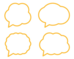 Yellow bubble speech comic neon light set shaped objects isolated on white background