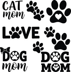 Cat Mom Dog Mom Love Paw Print Dog Breed Quote Vector Illustration Design for T-Shirt Mug Poster Sticker Sublimation Cut File