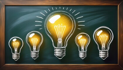idea evolution progression and innovation concept with light bulbs drawn on chalkboard
