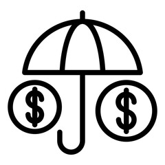Financial safety net, money protection umbrella icon