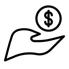 Financial support icon shows money in a helping hand