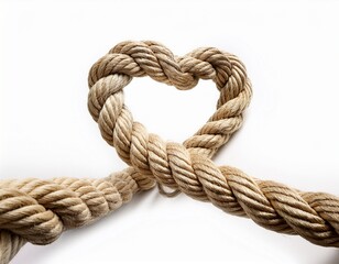 Obraz premium forced perspective rope in heart shape knot isolated on white background
