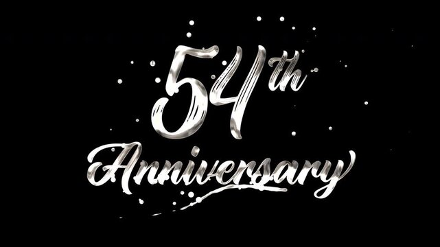 54th anniversary text animation in silver metallic effect. suitable for celebrating special occasions, invitations, anniversary cards and social media. Includes alpha channel for any background.