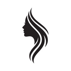 Elegant woman's profile silhouette with long flowing hair design
