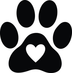Paw Print with Heart Cutout Vector Design for Pet Lovers and Animal Rescue Organizations