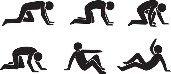 Six Silhouette Figures in Various Yoga or Exercise Poses
