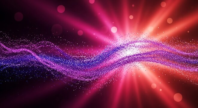 Abstract digital wave of light particles exploding with energy