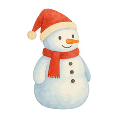 PNG Cheerful snowman with red scarf.