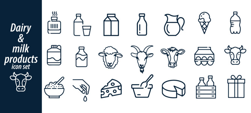 Dairy and milk products icon set
