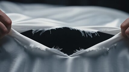 Tearing Fabric A Symbolic Act of Destruction and Release Revealing Darkness Beneath the Surface Representing Breaking Barriers and Overcoming Obstacles in a Dramatic CloseUp.