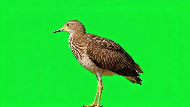 Majestic stone curlew struts confidently in vibrant green screen footage for your next creative project, perfect for nature documentaries or digital composites