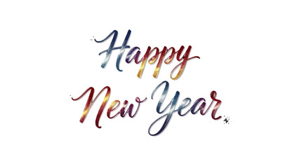 A colorful and elegant Happy New Year greeting, written in a stylish cursive font with a gradient effect.