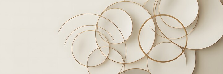 Minimalist golden rings and cream circles abstract background art
