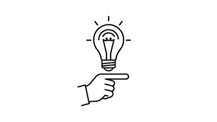 A hand pointing upwards with a glowing light bulb on the index finger, symbolizing an idea or innovation.