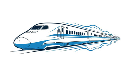 Illustration of a sleek, modern bullet train speeding along its tracks with a sense of motion.