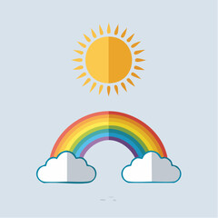 Fototapeta premium Vibrant vector art of sun and rainbow with cloudscape, perfect for weather and design