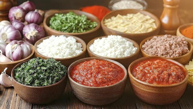 A Colorful and Delicious Display of Various Food Ingredients in Bowls.