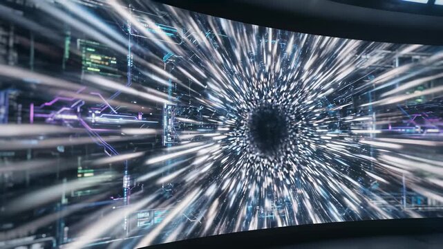 High resolution screens with vibrant lights dominate the scene, capturing the rapid technological innovation concept, conveying forward thinking solutions for modern industries like technology.