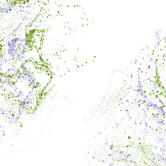 Abstract green and purple paint splatters isolated on transparent background