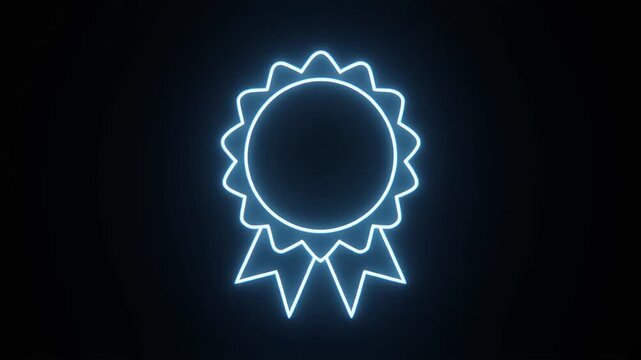 Glowing Neon Rosette Award Animation against Black Background with Changing Colors