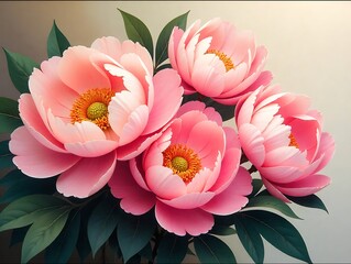 Beautiful pink peony flowers arrangement in full bloom elegant and vibrant