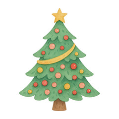 PNG Festive watercolor Christmas tree illustration.