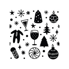 Festive Christmas Icons A charming collection of seasonal symbols, including snowflakes, ornaments, and holiday cheer elements for joyful designs