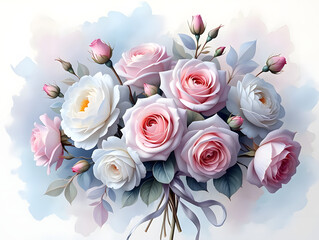 Elegant Bouquet of Roses in Pastel Colors for Wedding or Anniversary