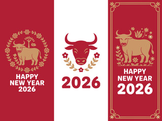 Chinese New Year 2026, Year of the Ox, with decorative elements and text.