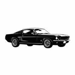 Classic American Muscle Car Side View Illustration.